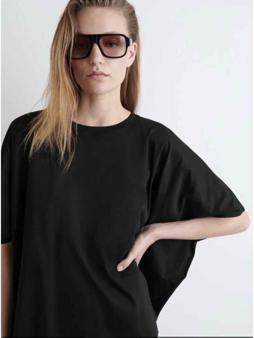 COS Oversized Batwing Sleeve T-Shirt 100% Cotton Black Crew Neck XS